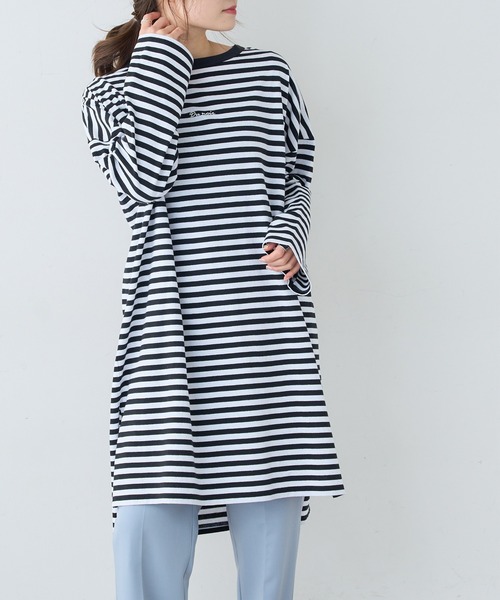 PUAL CE CIN（ピュアルセシン）の「【Du noir】ロゴ刺繍チュニック（Tシャツ/カットソー・レディース・ホワイト/ブラック/ホワイト×ブラック・FREE）」の9枚目の写真