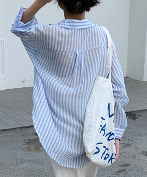 DAY CLOSET(デイ クローゼット)の「レディース スリット入りストライプ柄センターボックスシャツ(シャツ/ブラウス・レディース・イエロー/ブルー・ONE SIZE)」の8枚目の写真