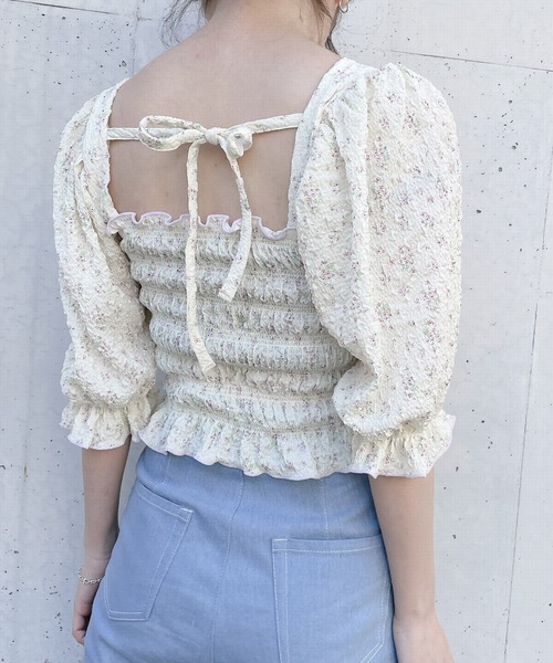 lilLilly（リルリリー）の「フラワーパフブラウス（シャツ/ブラウス・レディース・ピンク/イエロー/ブラック・FREE）」の5枚目の写真