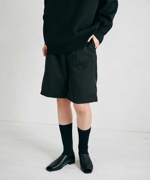 4youstory（フォーユーストーリー）の「【4youstory】エステルツイルハーフパンツ（スラックス・レディース・ブラック/オフホワイト/グレイッシュベージュ・FREE）」の3枚目の写真