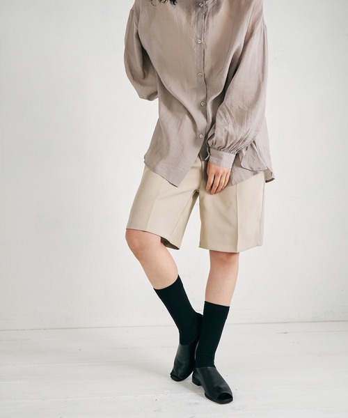 4youstory（フォーユーストーリー）の「【4youstory】エステルツイルハーフパンツ（スラックス・レディース・ブラック/オフホワイト/グレイッシュベージュ・FREE）」の18枚目の写真