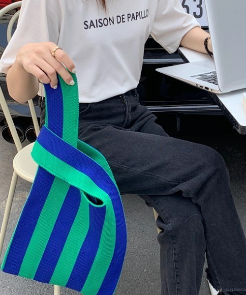 sakishimatokyo（サキシマトーキョー）の「ストライプハンドバッグ（ハンドバッグ・レディース・ブラック/グリーン/オレンジ・FREE）」の7枚目の写真