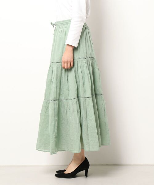 Lugnoncure（ルノンキュール）の「ティアードスカート(セットアップ可)（スカート・レディース・ブラック/オフホワイト/グリーン・ﾌﾘ-）」の4枚目の写真