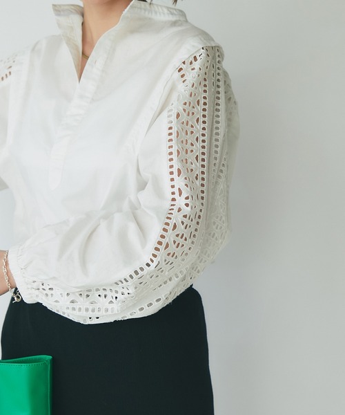 un dix cors（アンディコール）の「主役トップス　袖刺繍ボリュームスリーブブラウス（シャツ/ブラウス・レディース・ホワイト/ブラック・FREE）」の16枚目の写真