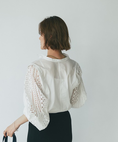 un dix cors（アンディコール）の「主役トップス　袖刺繍ボリュームスリーブブラウス（シャツ/ブラウス・レディース・ホワイト/ブラック・FREE）」の8枚目の写真