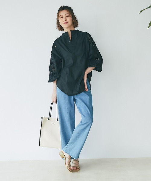 un dix cors（アンディコール）の「主役トップス　袖刺繍ボリュームスリーブブラウス（シャツ/ブラウス・レディース・ホワイト/ブラック・FREE）」の6枚目の写真