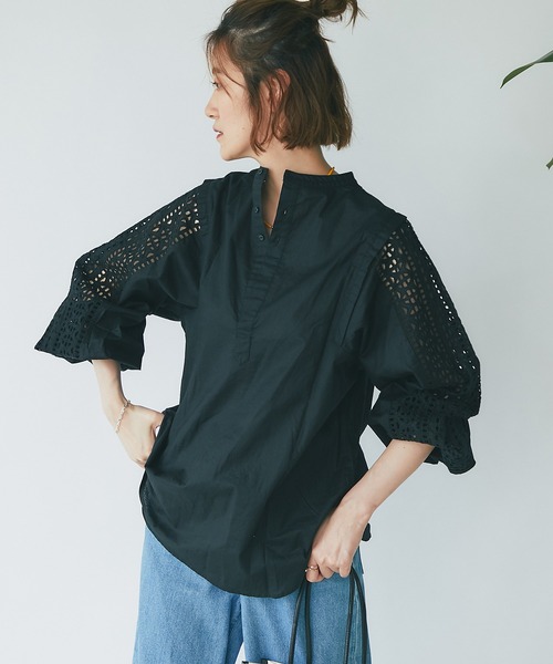 un dix cors（アンディコール）の「主役トップス　袖刺繍ボリュームスリーブブラウス（シャツ/ブラウス・レディース・ホワイト/ブラック・FREE）」の5枚目の写真