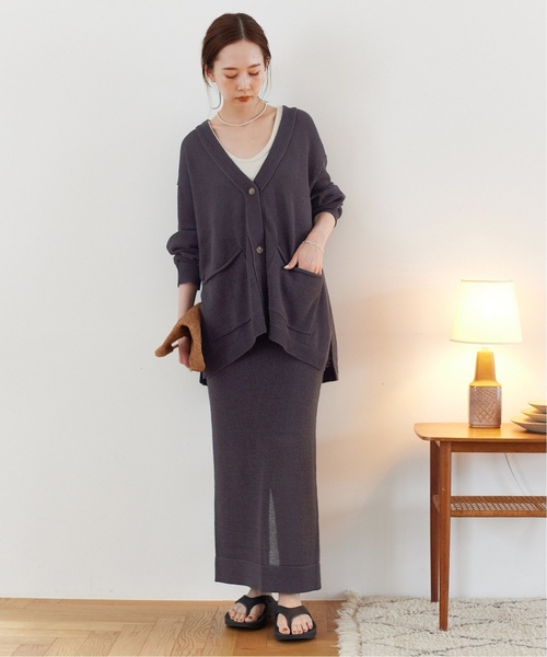 SLOBE IENA（スローブイエナ）の「《追加2》テープヤーンニットカーディガン（カーディガン/ボレロ・レディース・ベージュ/グレー・FREE）」の3枚目の写真