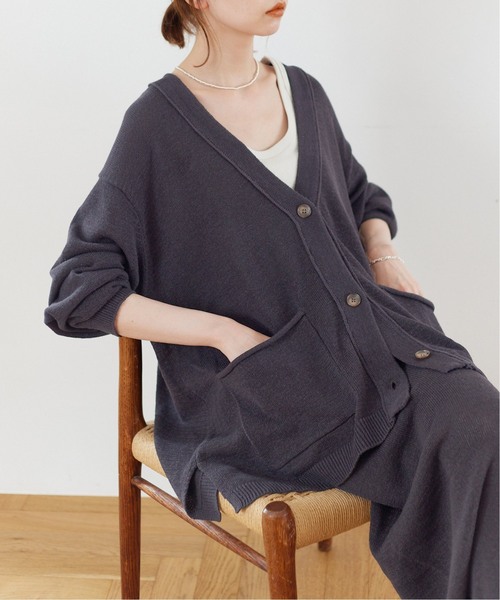 SLOBE IENA（スローブイエナ）の「《追加2》テープヤーンニットカーディガン（カーディガン/ボレロ・レディース・ベージュ/グレー・FREE）」の7枚目の写真