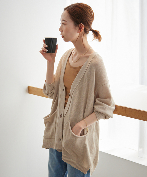 SLOBE IENA（スローブイエナ）の「《追加2》テープヤーンニットカーディガン（カーディガン/ボレロ・レディース・ベージュ/グレー・FREE）」の17枚目の写真