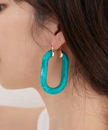 マーブルアクリルオーバルフープピアス