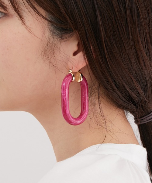 VIS（ビス）の「マーブルアクリルオーバルフープピアス（ピアス（両耳用）・レディース・キャメル/グリーン/ピンク・FREE）」の7枚目の写真