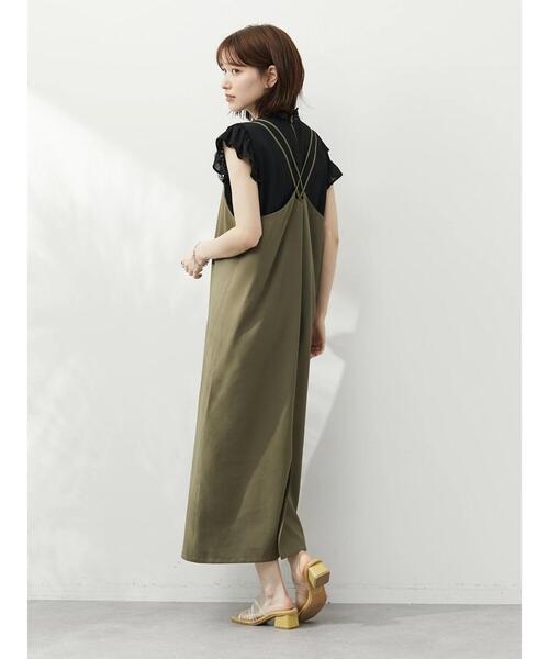 Green　Parks（グリーンパークス）の「・ELENCARE DUE バッククロスキャミワンピース（ワンピース・レディース・ブラック/カーキ/イエロー・FREE）」の4枚目の写真