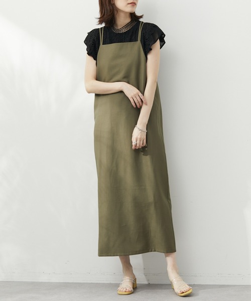 Green　Parks（グリーンパークス）の「・ELENCARE DUE バッククロスキャミワンピース（ワンピース・レディース・ブラック/カーキ/イエロー・FREE）」の3枚目の写真