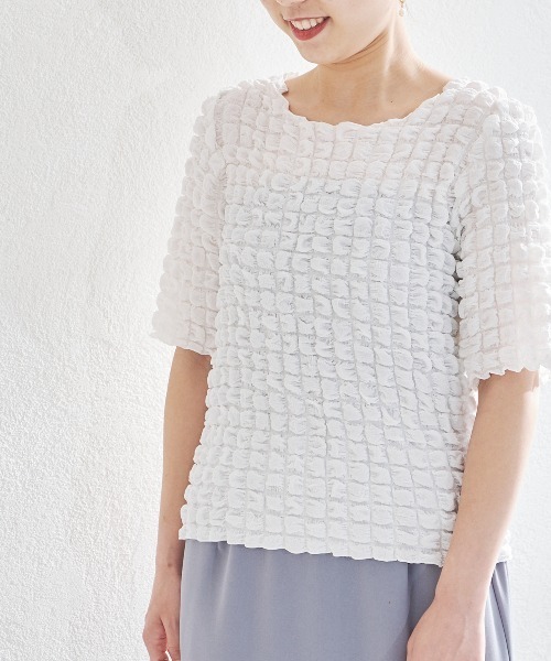 acro（アクロ）の「ポコポコトップス/AC1442（Tシャツ/カットソー・レディース・ブラック/アイボリー/ホワイト・ﾌﾘ-）」の2枚目の写真