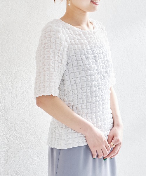 acro（アクロ）の「ポコポコトップス/AC1442（Tシャツ/カットソー・レディース・ブラック/アイボリー/ホワイト・ﾌﾘ-）」の13枚目の写真