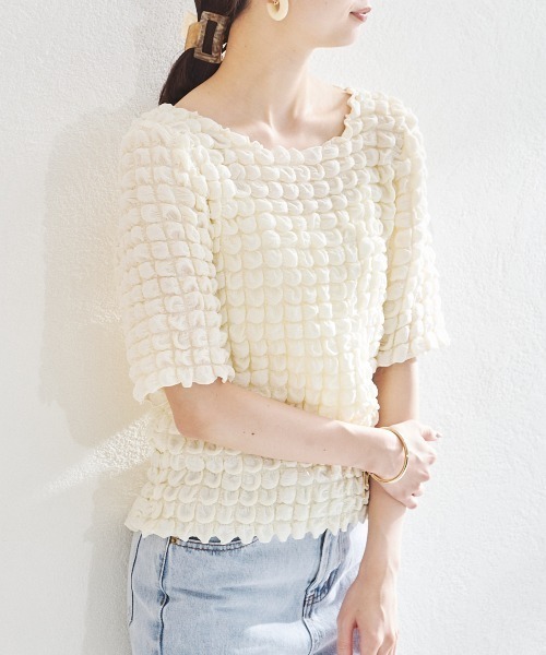 acro（アクロ）の「ポコポコトップス/AC1442（Tシャツ/カットソー・レディース・ブラック/アイボリー/ホワイト・ﾌﾘ-）」の9枚目の写真