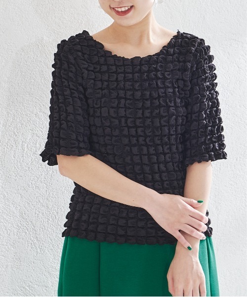 acro（アクロ）の「ポコポコトップス/AC1442（Tシャツ/カットソー・レディース・ブラック/アイボリー/ホワイト・ﾌﾘ-）」の5枚目の写真