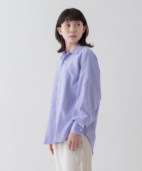 ホワイト シャツ M ラグランスリーブ FIR MUM｜40/1 オーガニックコットン 強撚ウェザー スタンド