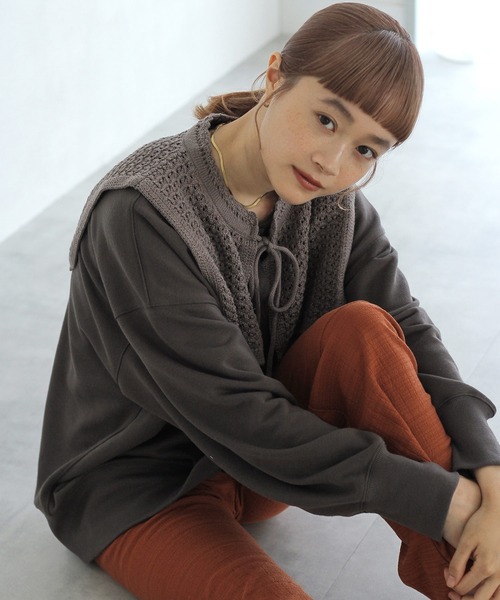 Crisp（クリスプ）の「2wayスウェットカーディガン（カーディガン/ボレロ・レディース・アイボリー/ブラック/グリーン/パープル・FREE）」の6枚目の写真