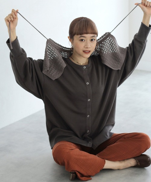 Crisp（クリスプ）の「2wayスウェットカーディガン（カーディガン/ボレロ・レディース・アイボリー/ブラック/グリーン/パープル・FREE）」の7枚目の写真