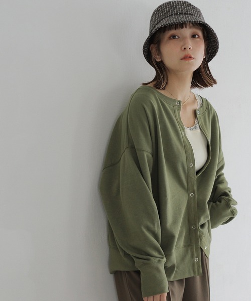 Crisp（クリスプ）の「2wayスウェットカーディガン（カーディガン/ボレロ・レディース・アイボリー/ブラック/グリーン/パープル・FREE）」の9枚目の写真