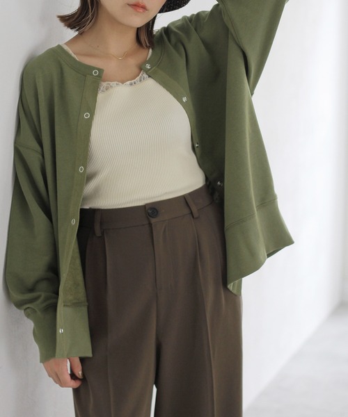 Crisp（クリスプ）の「2wayスウェットカーディガン（カーディガン/ボレロ・レディース・アイボリー/ブラック/グリーン/パープル・FREE）」の12枚目の写真