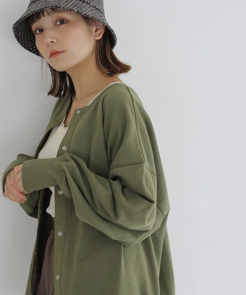 Crisp（クリスプ）の「2wayスウェットカーディガン（カーディガン/ボレロ・レディース・アイボリー/ブラック/グリーン/パープル・FREE）」の13枚目の写真