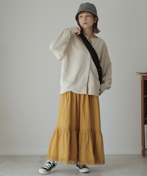 Crisp（クリスプ）の「2wayスウェットカーディガン（カーディガン/ボレロ・レディース・アイボリー/ブラック/グリーン/パープル・FREE）」の14枚目の写真