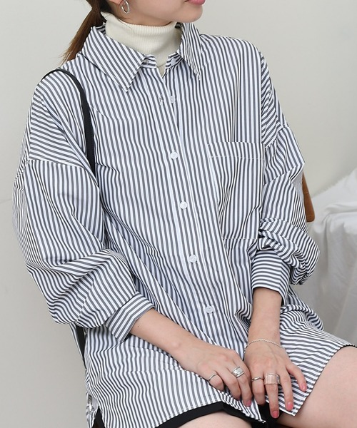 COLONY 2139（コロニートゥーワンスリーナイン）の「ストライプ長袖シャツ（シャツ/ブラウス・レディース・パープル/ネイビー/ブラック・FREE）」の4枚目の写真