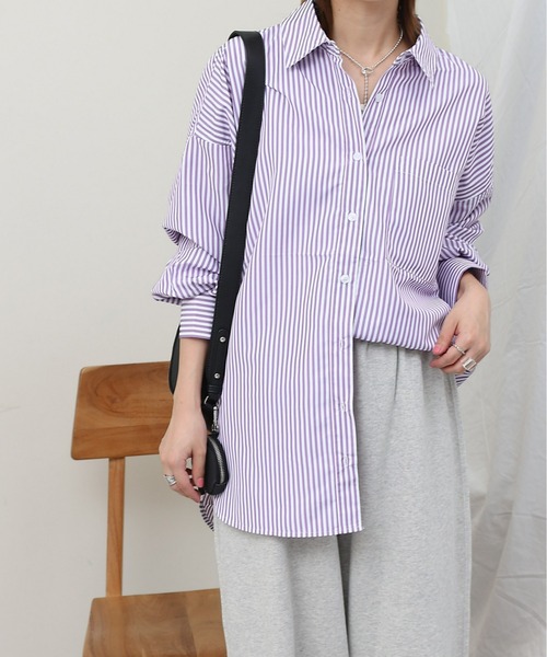 COLONY 2139（コロニートゥーワンスリーナイン）の「ストライプ長袖シャツ（シャツ/ブラウス・レディース・パープル/ネイビー/ブラック・FREE）」の12枚目の写真