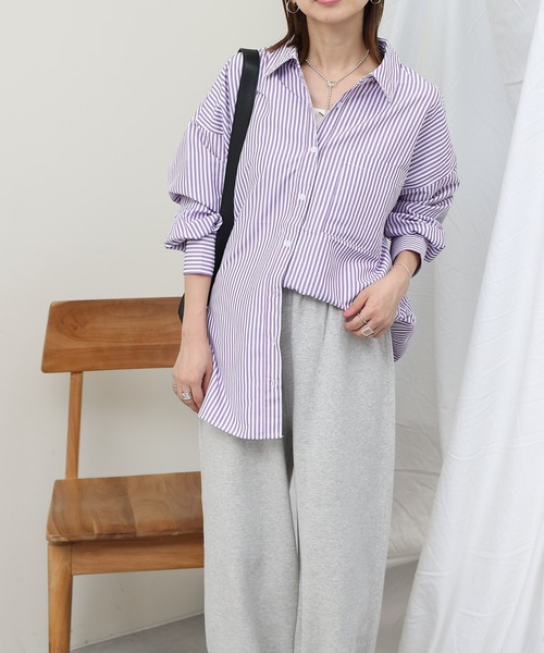 COLONY 2139（コロニートゥーワンスリーナイン）の「ストライプ長袖シャツ（シャツ/ブラウス・レディース・パープル/ネイビー/ブラック・FREE）」の13枚目の写真