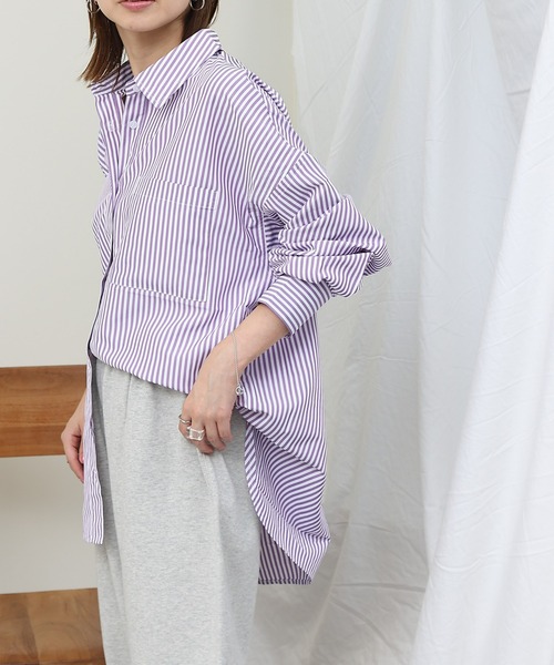 COLONY 2139（コロニートゥーワンスリーナイン）の「ストライプ長袖シャツ（シャツ/ブラウス・レディース・パープル/ネイビー/ブラック・FREE）」の14枚目の写真