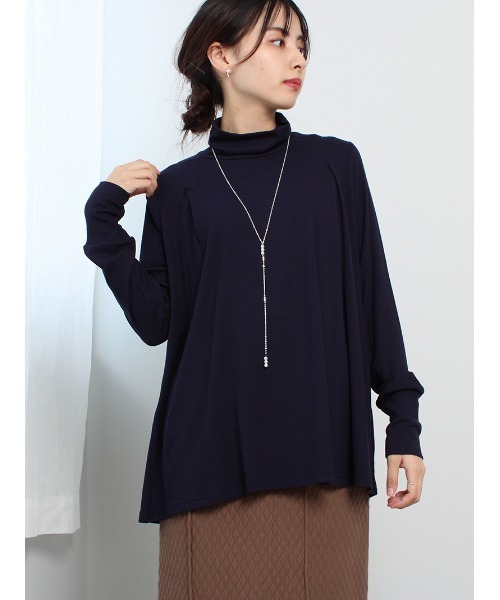 leswel（レスウェル）の「【M～5L 大きいサイズ】キレイめ テレコ タートルネック カットソー（Tシャツ/カットソー・レディース・ネイビー/ライトグレー/イエロー/オフホワイト・M/L/3L/5L/4L/LL）」の3枚目の写真