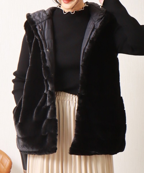 libelle more(リベル モア)の「フェイクファー&キルト リバーシブルベスト(ベスト・レディース・グレー/モカ/ベージュ/ブラック・M/L)」の2枚目の写真