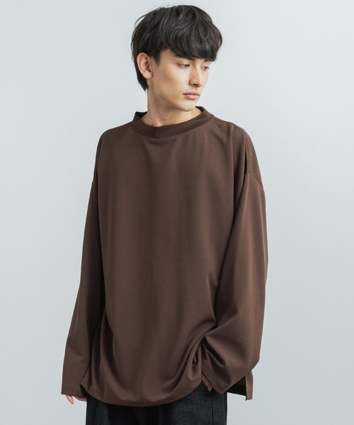Rocky Monroe(ロッキーモンロー)の「オーバーサイズ カットジョーゼット ワイドハイネックロングTシャツ(Tシャツ/カットソー・メンズ・ホワイト/チャコールグレー/ブラック/グレー/ベージュ/ネイビー/ブラウン・M/L)」の1枚目の写真