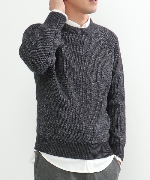 ikka ニットセーター XL ネイビーとグレーメンズ　42 ikka（イッカ）の「洗える／抗菌防臭抗菌畦クル－ネックニット