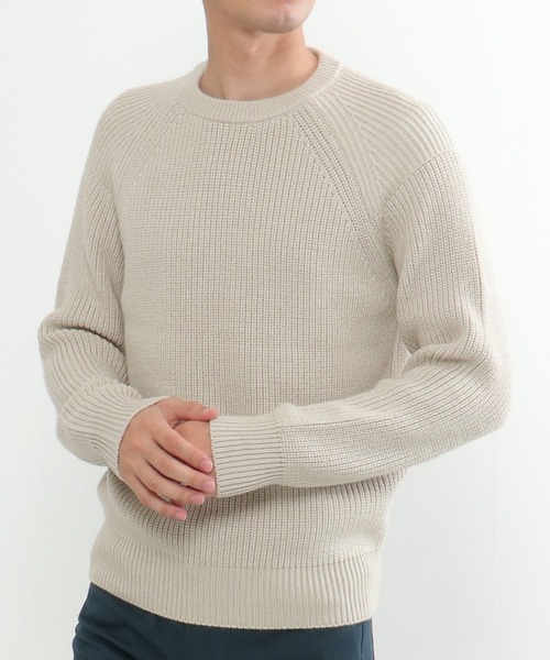 ikka(イッカ)の「【洗える/抗菌防臭】抗菌畦クル-ネックニット(ニット/セーター・メンズ・グレー/オレンジ/グリーン/ネイビー・S/M/L/XL)」の2枚目の写真