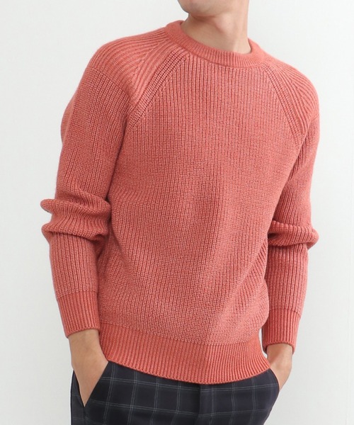 ikka(イッカ)の「【洗える/抗菌防臭】抗菌畦クル-ネックニット(ニット/セーター・メンズ・グレー/オレンジ/グリーン/ネイビー・S/M/L/XL)」の4枚目の写真