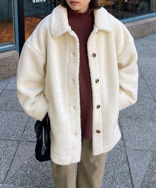 Chillfar（チルファー）の「ボリュームボアコート（ブルゾン・レディース・ベージュ/アイボリー/ダークブラウン・FREE）」の19枚目の写真