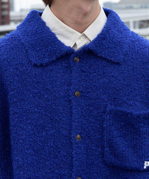 Perushu（ペルーシュ）の「ブークレカラーニットシャツカーディガン（カーディガン/ボレロ・メンズ・ボルドー/イエロー/ブルー・MEDIUM/LARGE）」の4枚目の写真