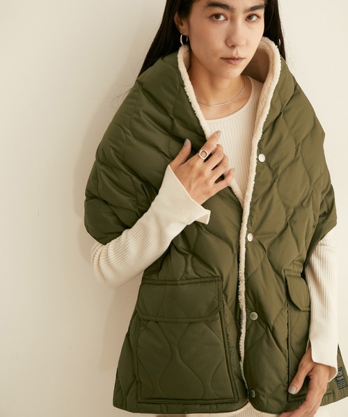 TAION(タイオン)の「【TAION(タイオン)】ミリタリーリバーシブルダウンストール(ストール/ショール・レディース・ブラック/オリーブ・FREE)」の5枚目の写真