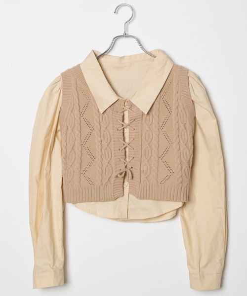 PHILLY(フィリー)の「ケーブルベストSETシャツ(ベスト・レディース・ベージュ/ブラック・FREE)」の14枚目の写真