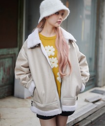 ボア切り替えフェイクレザーボンバージャケット