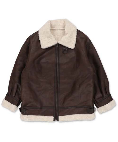 SPINNS（スピンズ）の「ボア切り替えフェイクレザーボンバージャケット（ブルゾン・レディース・ブラウン系その他/ブラック系その他/アイボリー系/ブラウン系その他2/ブラック系その他2/ホワイト系その他2・ONESIZE）」の9枚目の写真