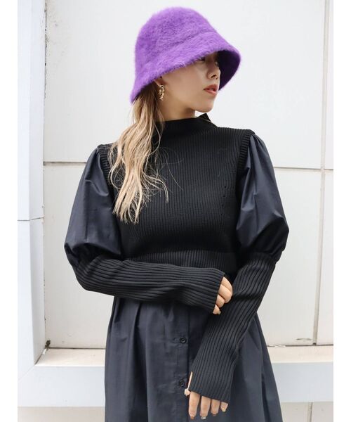 EVRIS（エヴリス）の「ファーバケットハット（ハット・レディース・パープル/アイボリー/ブラック・FREE）」の4枚目の写真