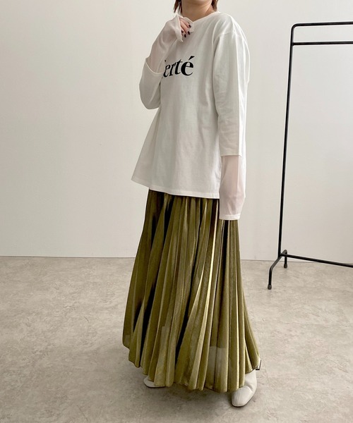LHELBIE(レルビエ)の「シアー切替ロゴロンT(Tシャツ/カットソー・レディース・ブラック/ライトベージュ/オフホワイト/チャコールグレー・M)」の7枚目の写真