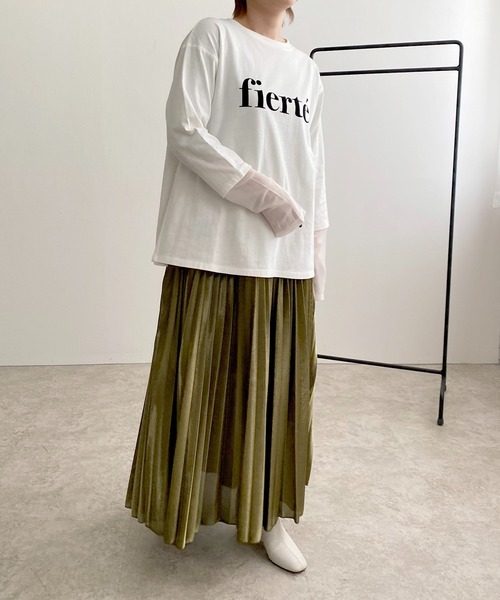 LHELBIE(レルビエ)の「シアー切替ロゴロンT(Tシャツ/カットソー・レディース・ブラック/ライトベージュ/オフホワイト/チャコールグレー・M)」の8枚目の写真