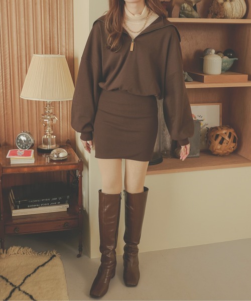 Ambre Neige(アンブルネージュ)の「ハーフジップスウェットミニワンピース/【WEB/EC限定商品】(ワンピース・レディース・アイボリー/ブラック/ダークブラウン・FREE)」の20枚目の写真