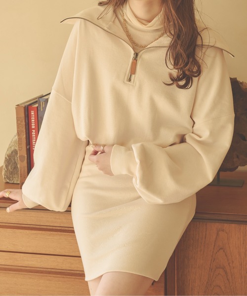 Ambre Neige(アンブルネージュ)の「ハーフジップスウェットミニワンピース/【WEB/EC限定商品】(ワンピース・レディース・アイボリー/ブラック/ダークブラウン・FREE)」の9枚目の写真
